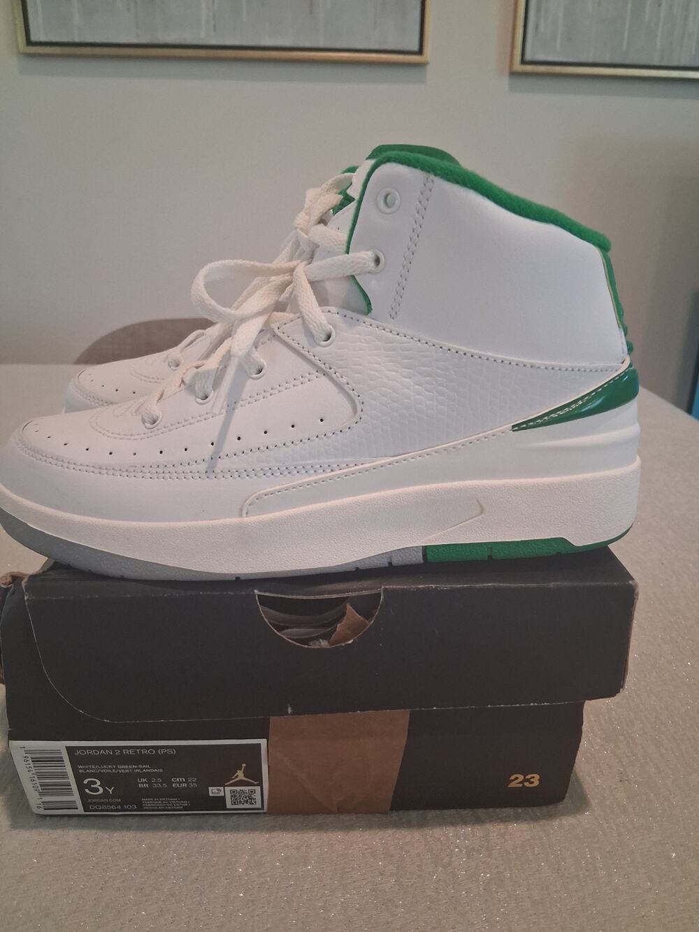 Air Jordan 2 Retro PS Lucky Green White SZ  3Y